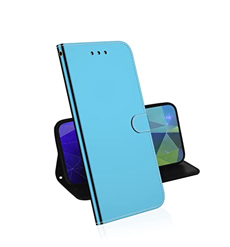 Shiny Reflective Fashion Leather Case with Card Slot forXiaomi Redmi Oppo Realme Reno Flip Case (Blue,Reno 6Pro+/Reno 6Pro Plus)