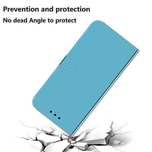 Shiny Reflective Fashion Leather Case with Card Slot forXiaomi Redmi Oppo Realme Reno Flip Case (Blue,Reno 6Pro+/Reno 6Pro Plus)