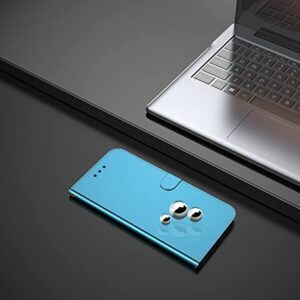 Shiny Reflective Fashion Leather Case with Card Slot forXiaomi Redmi Oppo Realme Reno Flip Case (Blue,Reno 6Pro+/Reno 6Pro Plus)