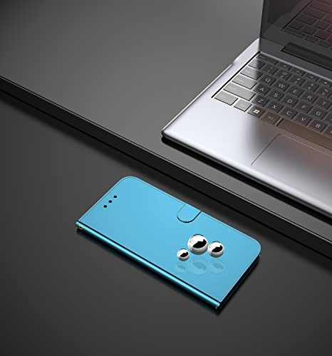 Shiny Reflective Fashion Leather Case with Card Slot forXiaomi Redmi Oppo Realme Reno Flip Case (Blue,Reno 6Pro+/Reno 6Pro Plus)