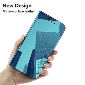 Shiny Reflective Fashion Leather Case with Card Slot forXiaomi Redmi Oppo Realme Reno Flip Case (Blue,Reno 6Pro+/Reno 6Pro Plus)