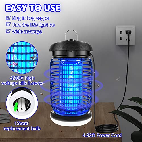 Bug Zapper Outdoor, Mosquito Zapper with LED Light, Fly Zapper Outdoor Indoor, Insect Zapper Electric Fly Traps, Plug in Mosquito Killer for Patio Yard