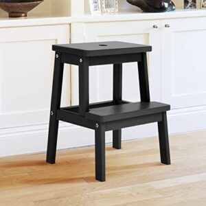 houchics wooden step stool for adults with 400lb, wood step stool,adults step stool, step stool for bedside step helper for kitchen,bathroom,bedroom (black)