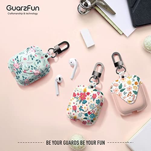 GuarzFun Leather Case for AirPods 1&2, Airpod Women, with Secure Snap Closure Keychain (Pink)