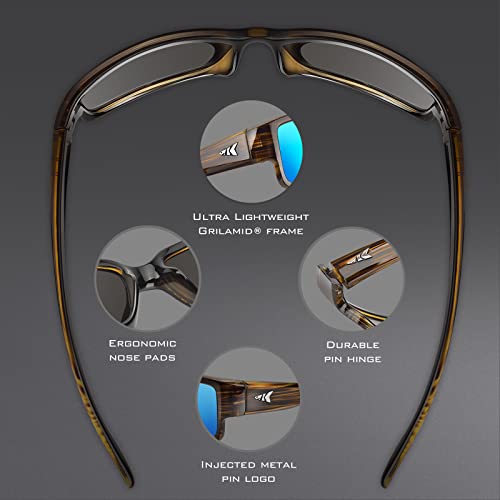 KastKing Skidaway Polarized Sport Sunglasses for Men and Women, Gloss Tal Brown Frame, Smoke - Ocean Mirror