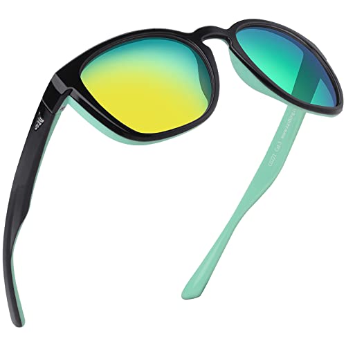 KastKing Tazlina Polarized Sport Sunglasses for Men and Women, Gloss Black Seafoam Frame, Brown - Chartreuse Mirror