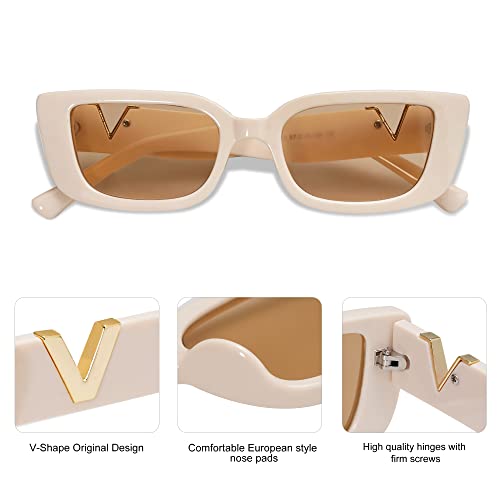Allarallvr Rectangle Cat Eye Thin Sunglasses for Women 90s Retro Trendy Y2K Aesthetic Vintage Square Small Shades AR82037(Black+Beige)
