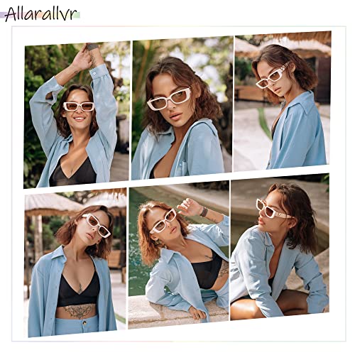Allarallvr Rectangle Cat Eye Thin Sunglasses for Women 90s Retro Trendy Y2K Aesthetic Vintage Square Small Shades AR82037(Black+Beige)