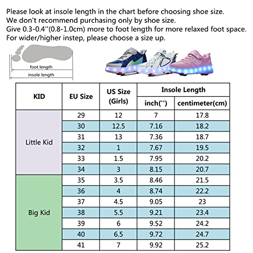 RESLIDE Light Up Roller Shoes for Girls Boys Double-Rows 4 Small Wheels Skate Sneakers Sneakers Outdoor Slip On Kids Sneakers for Children Kids Gift(13 US=31 CN,White Mesh)