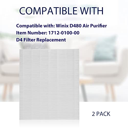 D480 Replacement Filter D4 Compatible with Winix D480 Air Purifier Ture HEPA Only, Item Number 1712-0100-00, D4 Filter 2 Pack