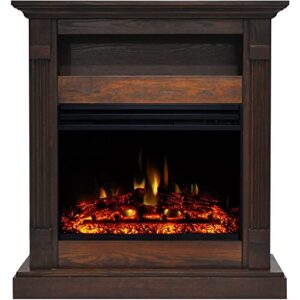 drexel 34-in. electric fireplace heater with walnut mantel, deep log display, multi-color flames, and remote control