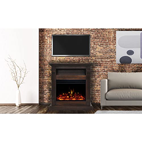 Drexel 34-in. Electric Fireplace Heater with Walnut Mantel, Deep Log Display, Multi-Color Flames, and Remote Control