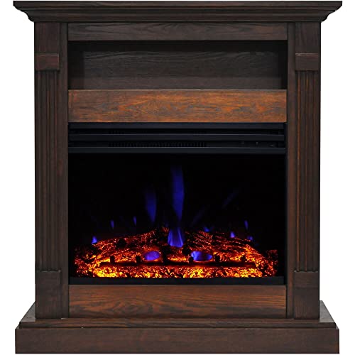 Drexel 34-in. Electric Fireplace Heater with Walnut Mantel, Deep Log Display, Multi-Color Flames, and Remote Control