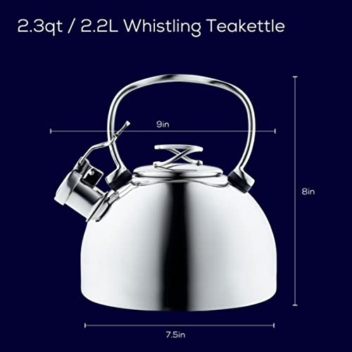 Circulon Stainless Steel Whistling Tea kettle/Teapot With Flip-Up Spout, 2.3 Quart - Silver