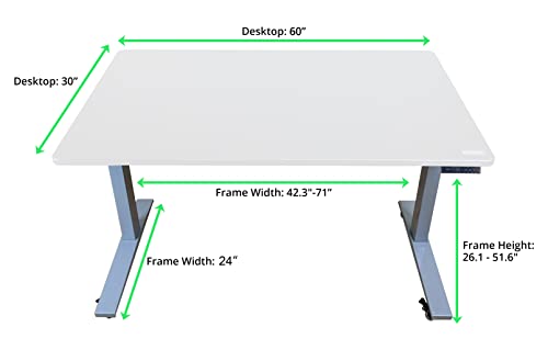 Rise UP Dual Motor Electric Adjustable Height Standing Desk Ergonomic sit Stand up Home Office Desk Modern Standup Computer Workstation (Gray Frame | 26.1-51.6" Height Range | White 60x30 Desktop)