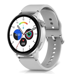 ekton smart watches for men & women - smart watch for android phones, make/answer calls, messaging, voice assistant, nfc functions, wireless charging, long battery life, silver