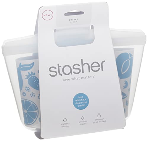 Stasher Reusable Silicone Storage Bag, Food Storage Container, Microwave and Dishwasher Safe, Leak-free, 2 Cup Bowl, Clear