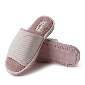 Dearfoams Women's Demi Rib Knit Slide Slipper, Pale Mauve, Medium