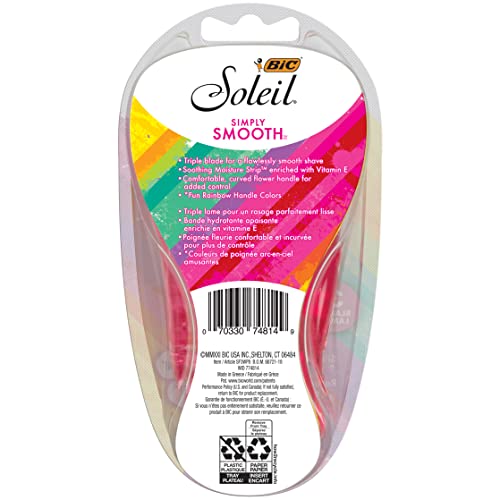 BIC Soleil Simply Smooth Women's Disposable Razors, 3 Blades With Moisture Strip For a Silky Smooth Shave, 8 Piece Razor Set