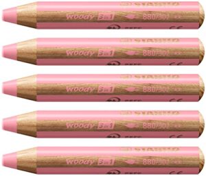 stabilo multi-talented pencil woody 3-in-1 - box of 5 - pastel pink