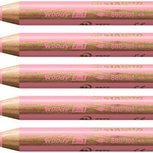 STABILO Multi-talented Pencil woody 3-in-1 - Box of 5 - Pastel pink