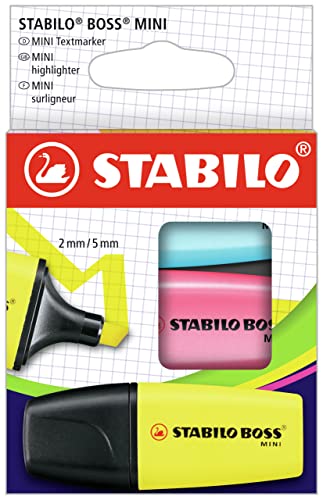 Highlighter - STABILO BOSS Mini - Wallet of 3 - Assorted Colors