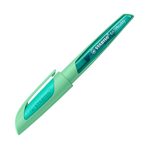 STABILO EASYbuddy School Fountain Pen with Beginner Nib A - Pastel in Mint Green - Blue Ink (Erasable) - Single Pen - Includes Cartridge