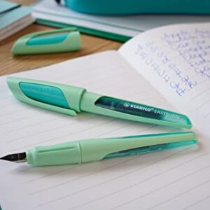 STABILO EASYbuddy School Fountain Pen with Beginner Nib A - Pastel in Mint Green - Blue Ink (Erasable) - Single Pen - Includes Cartridge