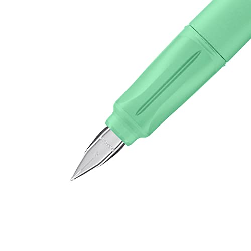 STABILO EASYbuddy School Fountain Pen with Beginner Nib A - Pastel in Mint Green - Blue Ink (Erasable) - Single Pen - Includes Cartridge