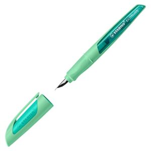 STABILO EASYbuddy School Fountain Pen with Beginner Nib A - Pastel in Mint Green - Blue Ink (Erasable) - Single Pen - Includes Cartridge