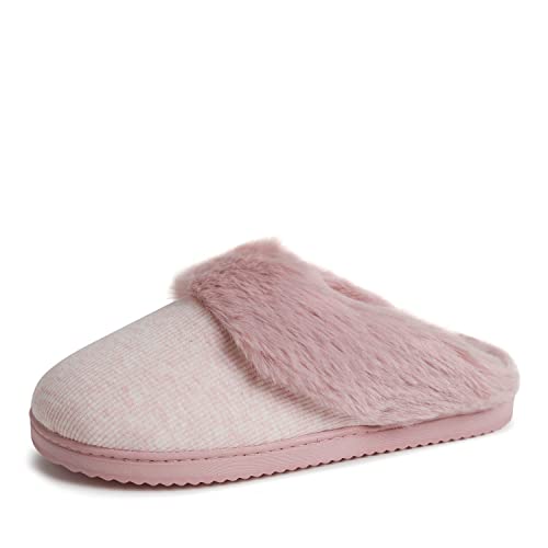 Dearfoams Women's Dahlia Rib Knit Scuff Slipper, Pale Mauve, Large