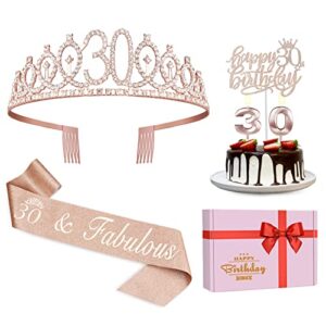 30th Birthday Decorations for Her,30th Birthday Sash,Crown/Tiara,Candles,Cake Toppers.30th Birthday Gifts for Her,30th Birthday Decorations for Women,30 Birthday Decorations