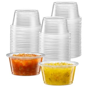 {2 oz - 200 cups} clear diposable plastic portion cups no lids, small mini containers for portion controll, jello shots, meal prep, sauce cups, slime, condiments, medicine, dressings, crafts, disposable souffle cups & much more