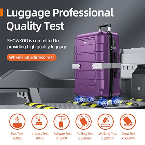 SHOWKOO Luggage Sets Expandable PC+ABS Durable Suitcase Sets Double Wheels TSA Lock 4 Piece Luggage Set Purple