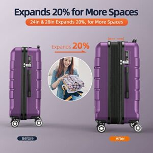 SHOWKOO Luggage Sets Expandable PC+ABS Durable Suitcase Sets Double Wheels TSA Lock 4 Piece Luggage Set Purple