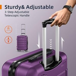 SHOWKOO Luggage Sets Expandable PC+ABS Durable Suitcase Sets Double Wheels TSA Lock 4 Piece Luggage Set Purple