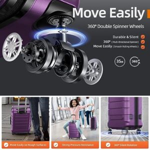 SHOWKOO Luggage Sets Expandable PC+ABS Durable Suitcase Sets Double Wheels TSA Lock 4 Piece Luggage Set Purple