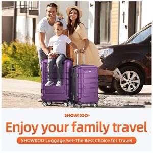 SHOWKOO Luggage Sets Expandable PC+ABS Durable Suitcase Sets Double Wheels TSA Lock 4 Piece Luggage Set Purple