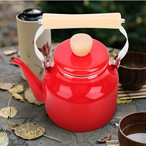 Cabilock Stainless Steel Water Bottle Enamel Whistling Tea Kettle with Handle Stovetop Tea Kettle Stainless Steel Whistling Teapot Water Boiler for Home Kitchen Red 1. 5L Water Kettle