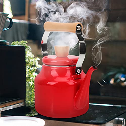 Cabilock Stainless Steel Water Bottle Enamel Whistling Tea Kettle with Handle Stovetop Tea Kettle Stainless Steel Whistling Teapot Water Boiler for Home Kitchen Red 1. 5L Water Kettle