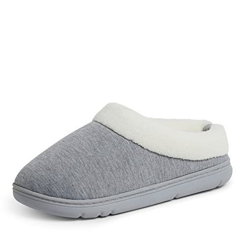 Dearfoams Women's Olive Memory Foam Sweatshirt Clog Slipper, Light Heather Grey, Medium