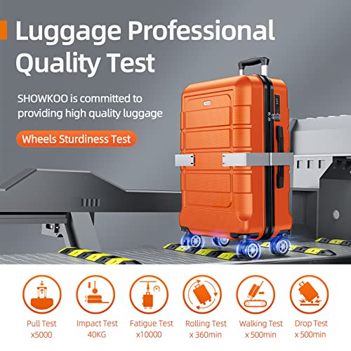 SHOWKOO Luggage Sets Expandable PC+ABS Durable Suitcase Sets Double Wheels TSA Lock 4 Piece Luggage Set Orange