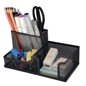 BLACK Metal Mesh 3 Compartment Desk Organizer Pencil Holder