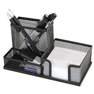 BLACK Metal Mesh 3 Compartment Desk Organizer Pencil Holder