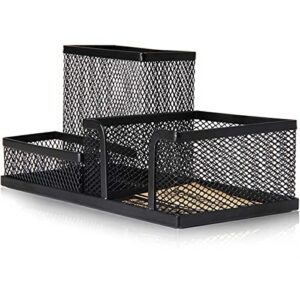 BLACK Metal Mesh 3 Compartment Desk Organizer Pencil Holder