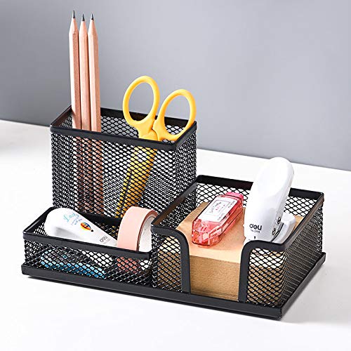 BLACK Metal Mesh 3 Compartment Desk Organizer Pencil Holder