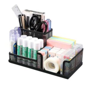 BLACK Metal Mesh 3 Compartment Desk Organizer Pencil Holder