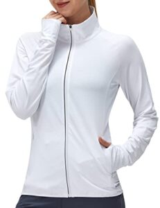 women's upf 50+ uv sun protection clothing long sleeve athletic hiking shirts lightweight spf zip up outdoor jacket (white,m)