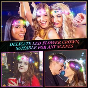 50 Pcs LED Flower Crown Headband Light Up Fairy Flower Hair Jewelry Multi-color Floral Headpiece Wreath Headdress Hair Wreath for Women Girl Hair Styling Wedding Birthday Party Holiday (Rose)