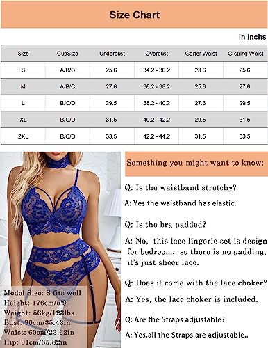 Avidlove Women Lingerie Sexy Set with Garter Belts Sexy Bra and Panty Set Lace Teddy Bodysuit(Blue L)